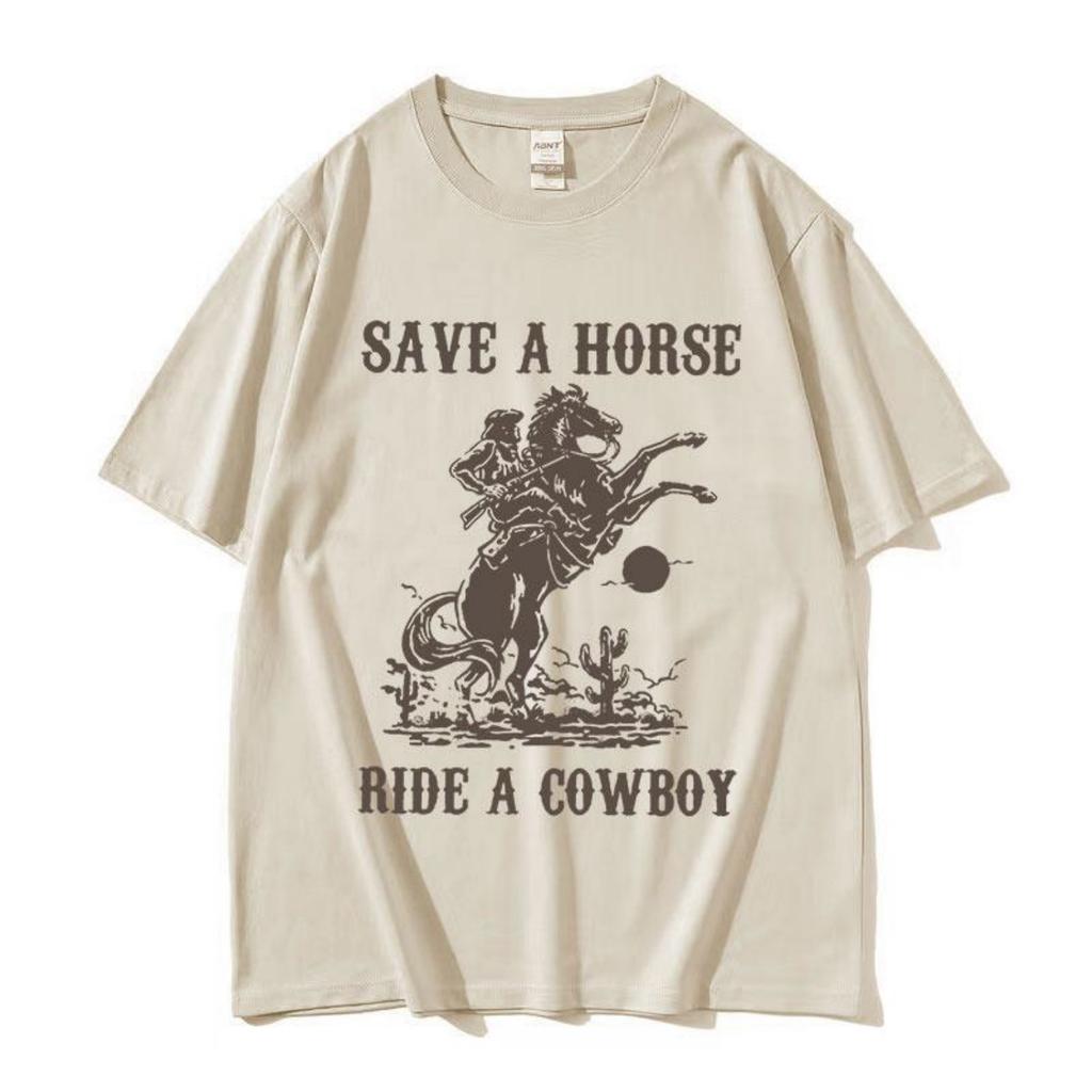 Pedro Pascal Save A Horse Ride A Cowboy Print T Shirt Mens Retro Harajuku Fashion Tshirts Casual 100 Cotton Oversized Tshirt