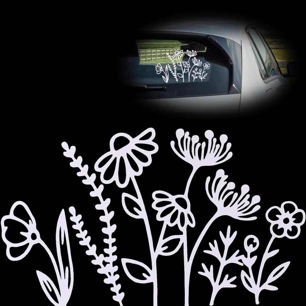 4Pcs Wildflowers Car Decal Bumper Sticker Wildflower Boho Car Decal Waterproofs Headlight Window Decal for Vehicles Auto Body Cars Scooter Motorcycle