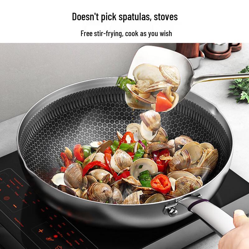 Kangbach 30cm 316 Stainless Steel Honeycomb Non-stick Wok