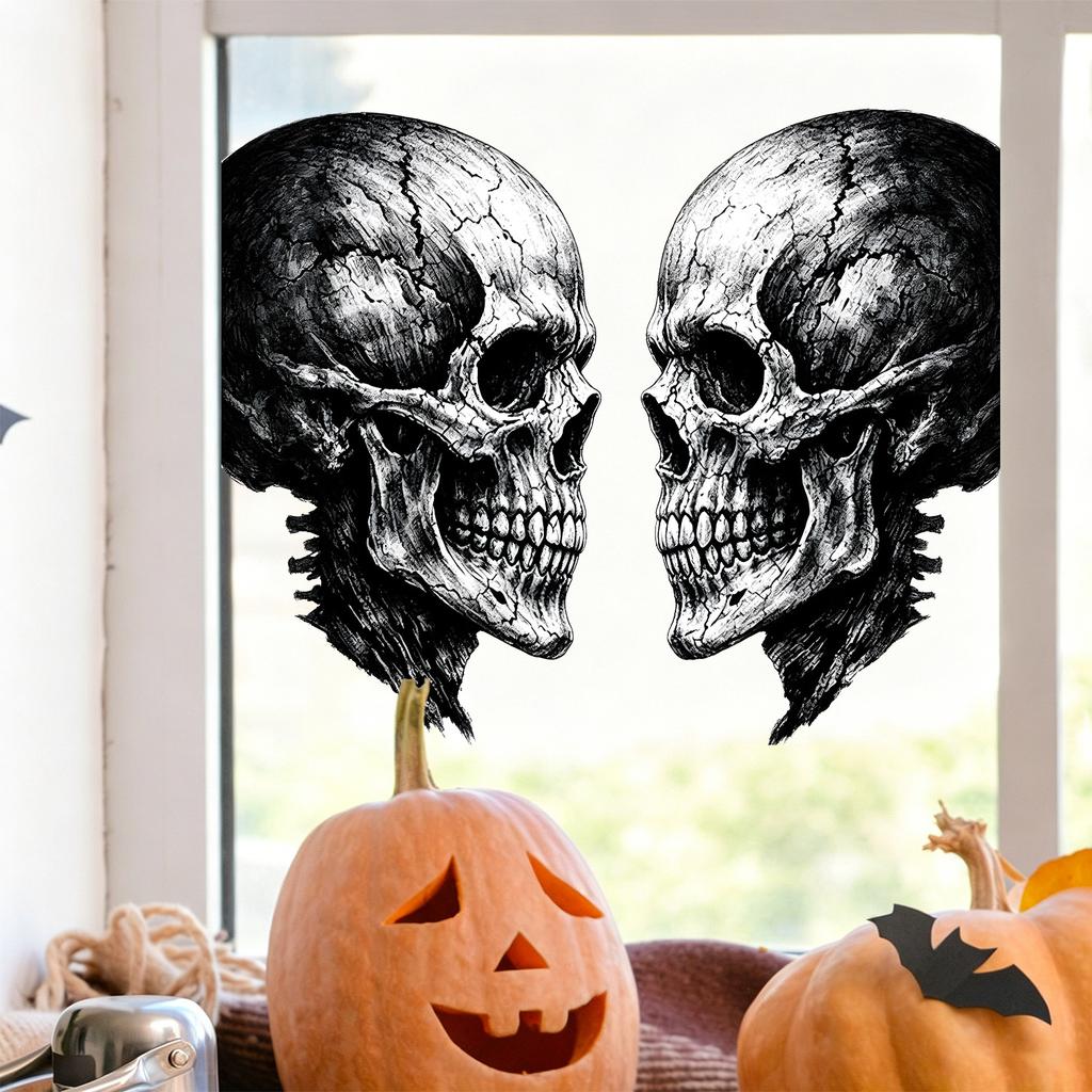 Halloween Dark Eye-to-eye Skull-themed Static Electricity Glass Stickers for Decorating The Living Room Windows