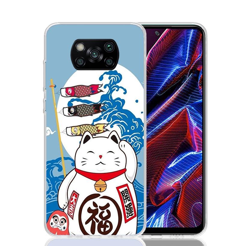 Lucky Cat Maneki Neko Japanese Phone Case For Xiaomi Poco X7 X6 X5 Pro F7 Ultra Redmi 15C 15 13 13C 12 12C 10 10A 10C 9 9A 9C 9T