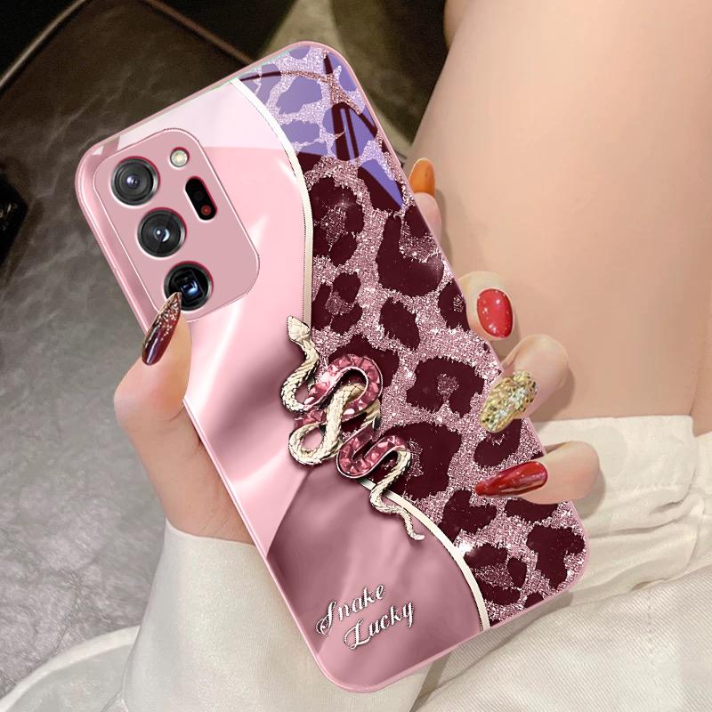 Gefleckte Schlange Rosa Für Samsung Galaxy Note 8 9 10 PRO 20 Ultra A01 02 03 Core 04E 4G 12 13 5G Gehärtetes Glas Handyhülle