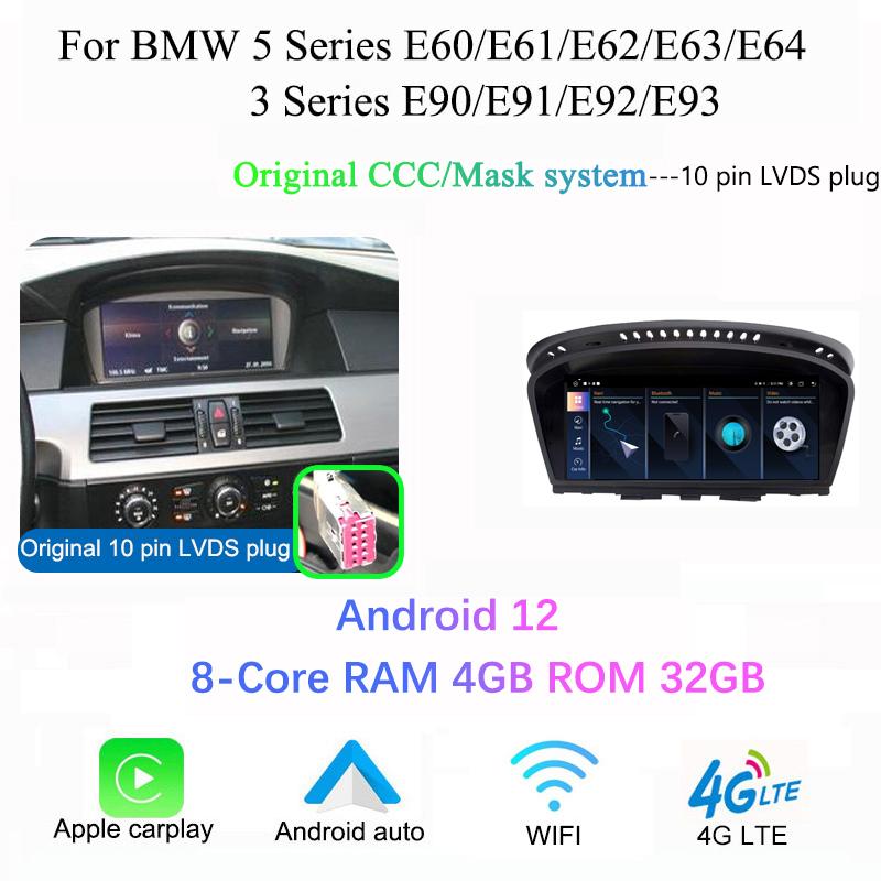 Radio multimedia auto wireless CarPlay cu Android Auto pentru BMW Seria 5/3 E60 E61 E62 E63 E90 E91 E92 E93 M3 CCC CIC monitor