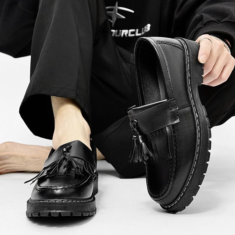 Leather shoes men's shoes 2026 spring men's loafers thick sole height increasing youth leisure England