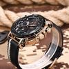 LIGE Men's Multifunction Quartz Watch LG9899A Black Genuine Leather Strap Chronograph Date Display Water Resistant