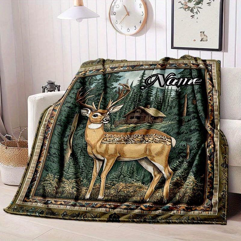 Elk And Cabin Customize Your Name Blanket Warm Comfortable And Soft Blankets Are Suitable For Home Lunch Break Blanket Office Sofa Sofa Gift To