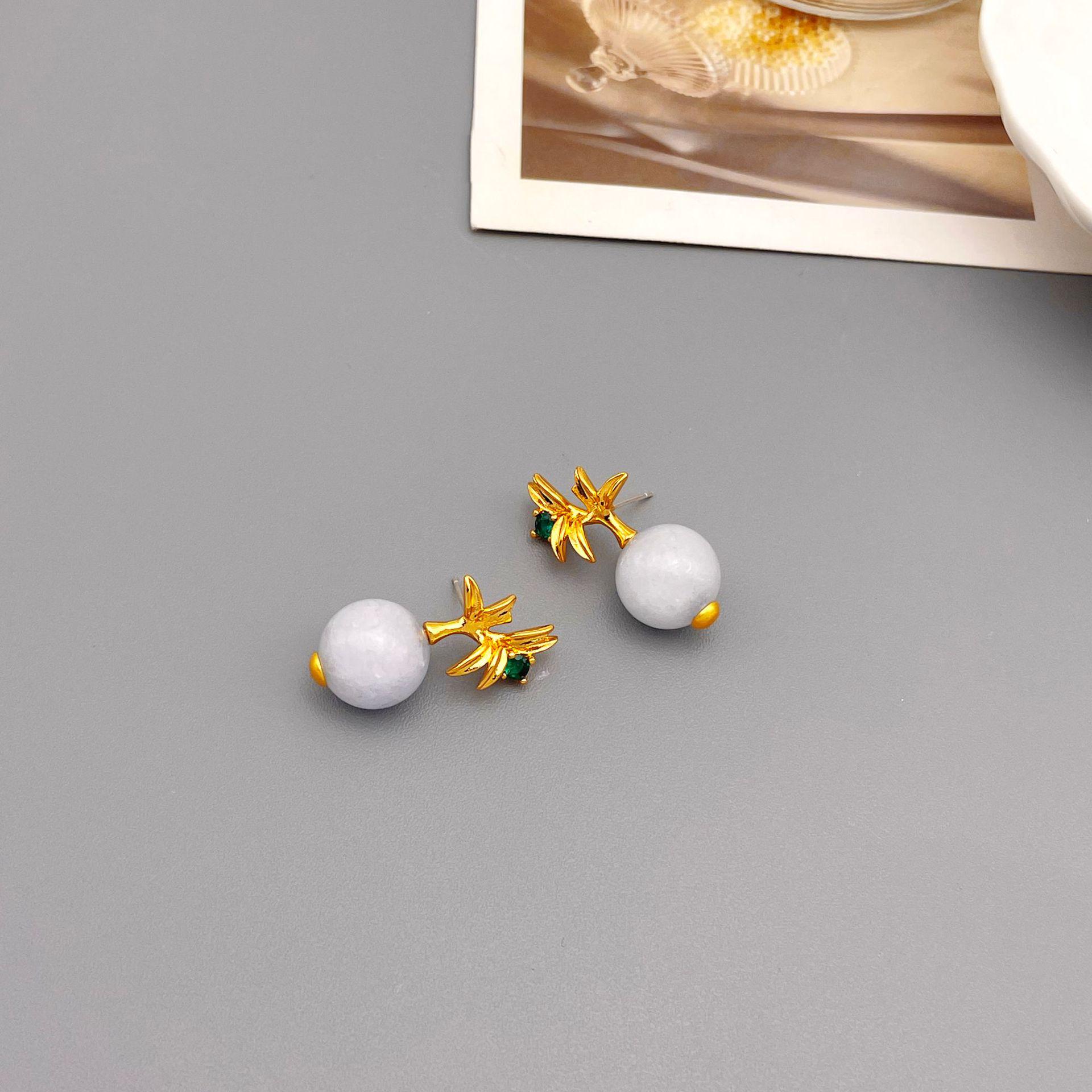 

Серьги из серебра 925 пробы с позолотой 18 карат, с листьями бамбука и нефритом Хэтянь