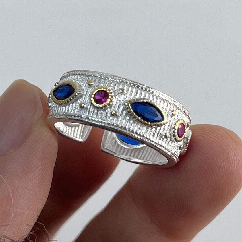 

925 Sterling Silver Rings For Women Geometric Fine Jewelry Finger Adjustable Simple Blue Stone Ring For Party Birthday Gift resizable