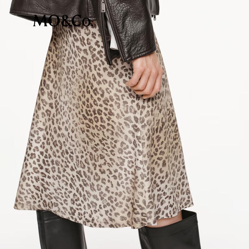 MO&Co. Leopard Print Silk A-Line Midi Skirt
