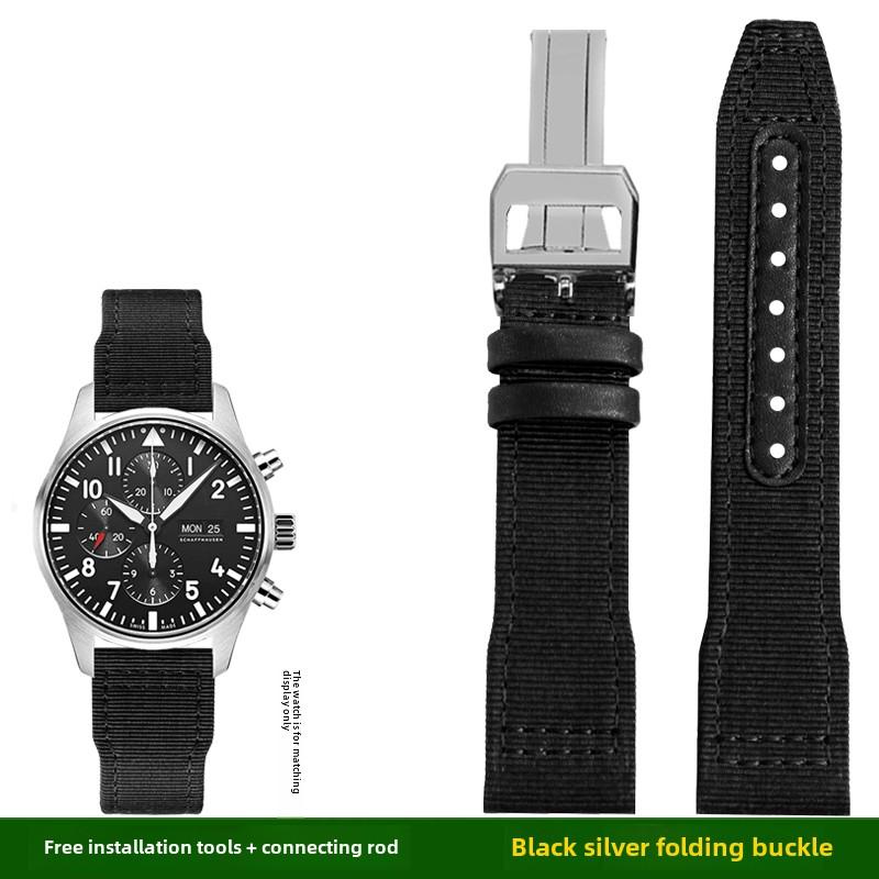For IWC Pilot Nylon Genuine Leather watch band for IWC Mark 18 Balack Aces Portuguese original style woven canvas strap Bracelet