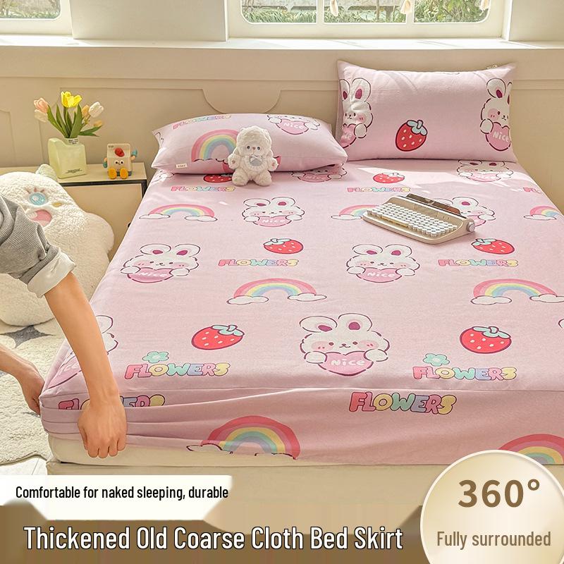 Thickened Coarse Cotton Printed Fitted Sheet Set: Non-Slip, Stain-Resistant, Fully Enclosed Mattress Protector, Three-Piece.