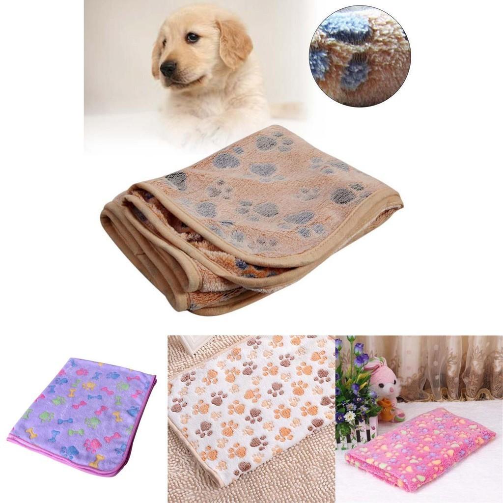 Plush Cute Pet Warm Paw Print Dog Puppy Fleece Blanket For Cozy Sleeping