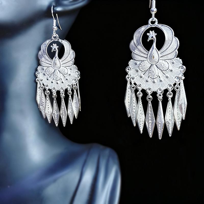 Ethnic style earrings Alloy silver-plated Miao ethnic minority Dong Yi earrings Earrings
