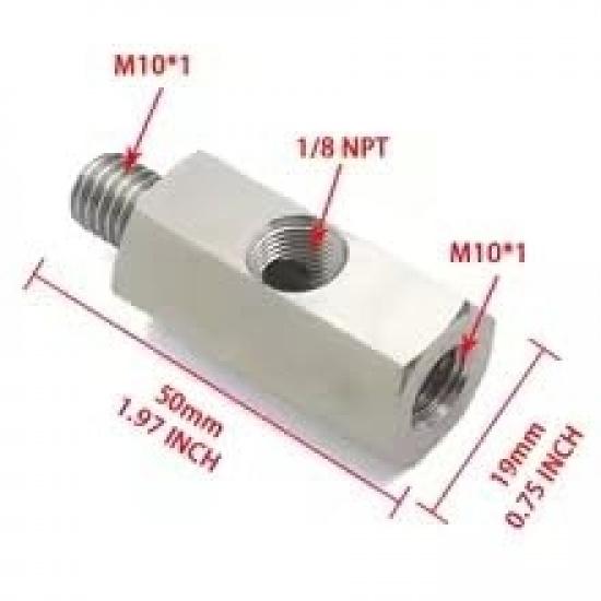 

Oil Pressure Sensor Tee M10x1.0 to M10x1.0 Adapter Side Holes 1/8NPT Female Turbo Supply Feed Line Gauge