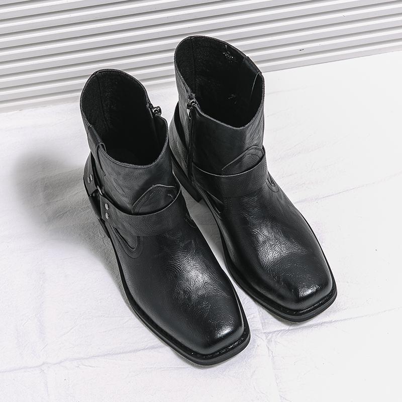 

Мужские ботинки из искусственной кожи, однотонные, с боковой молнией, на низком каблуке, удобные, нескользящие, классические, деловые, повседневные, мужские, короткие ботинки, большой размер 38-46 46 чёрный