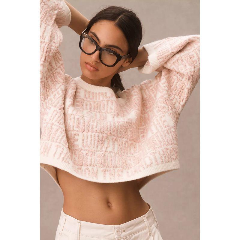 

Anjia ~ Retro Fashion Letter Jacquard Knitted round Neck Pullover Crop Sweater Pink 2XL