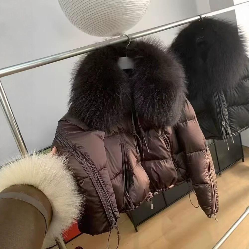 New natural raccoon real fur collar white duck down jacket women's short thickened warm fashion jacket