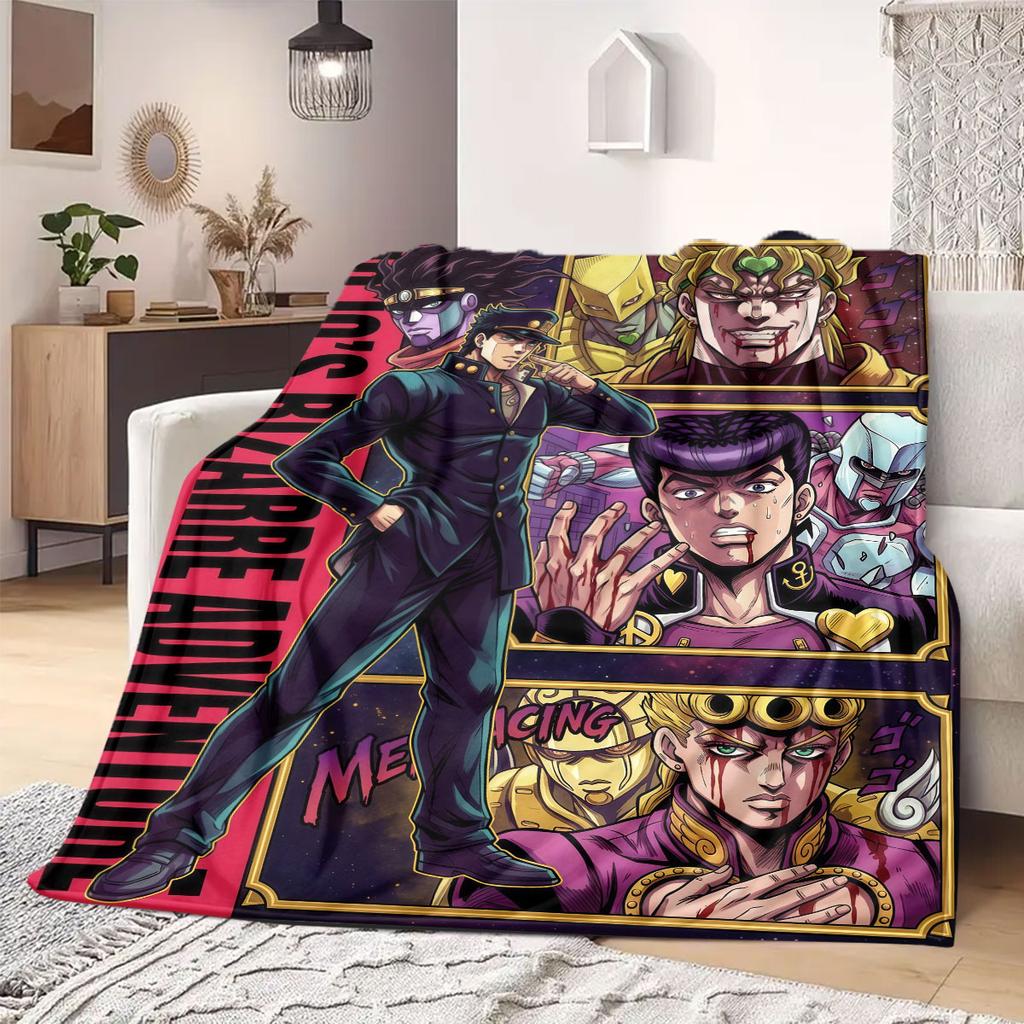 JOJO Bright 2D Print Flannel Blanket, Anime Theme for Bed Couch, Soft Travel Picnic Throw Blanket_LIAN