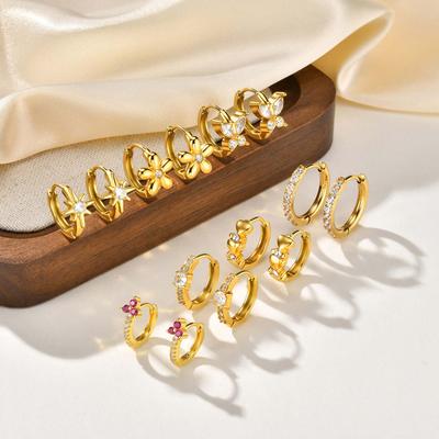 18K Gold Plated Stainless Steel Cubic Zirconia Huggie Hoop Earrings, Hypoallergenic Small Earrings for Women Stylish Jewelry