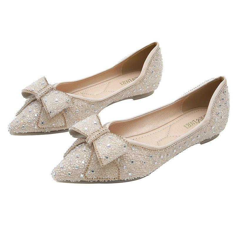 Fashion Luxury pointed single shoe women's 2024 new shallow mouthed versatile soft sole French flat shoes large women's shoes 41-43