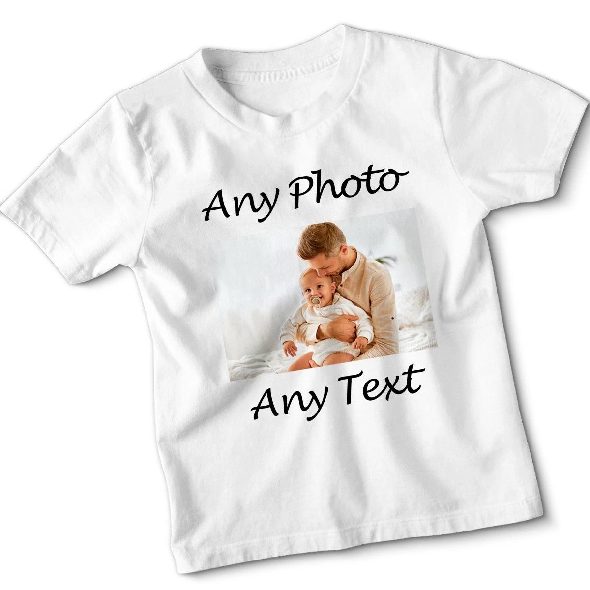 Personalised Any Photo Any Text Custom Kids T-Shirt Photo Upload Childrens Tee 110