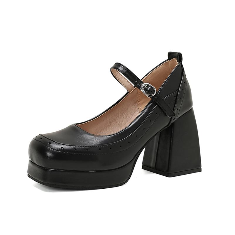 

ANNYMOLI женские туфли-лодочки Мэри Джейн с квадратным носком на высоком каблуке и пряжкой, туфли на платформе, перчатки, женская модная обувь, весна-осень, красные 46 34 чёрный