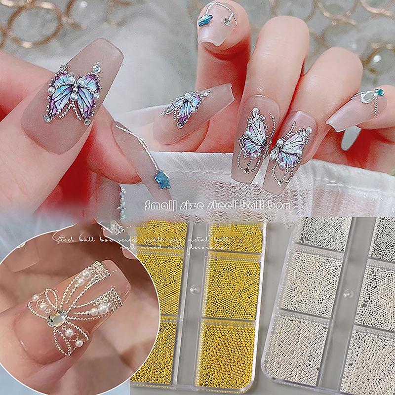 6 Grids/Box  Nail Art Mini Metal Caviar Beads Steel Beads 3D Design Diy