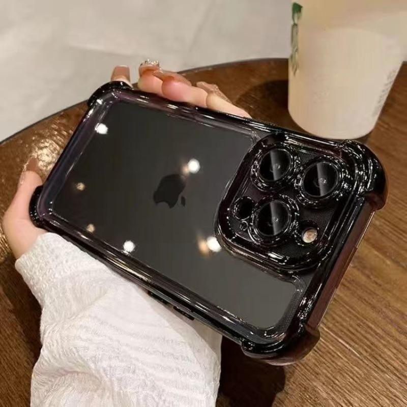 4 Corner Airbags Protective Case for IPhone XR XS 11 12 13 14 15 16 Pro Max with Lens Film Shockproof Transparent  Hard Cover