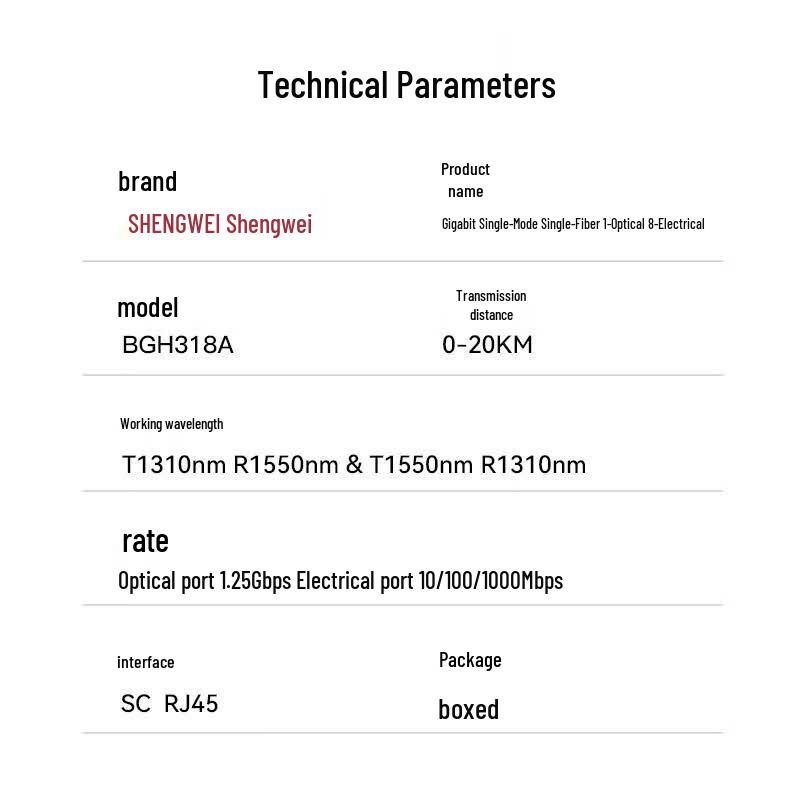 Shengwei BGH218A Gigabit Single-Mode Single-Fiber Optical Transceiver