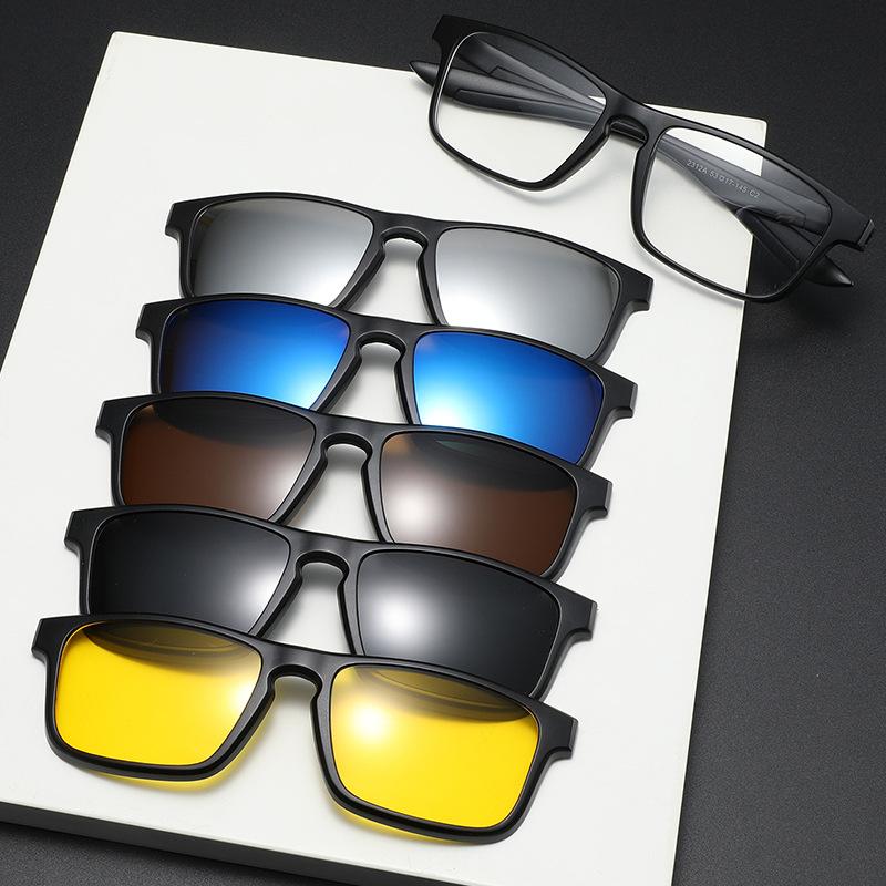 

Interchangeable Sunglasses Set, Men S And Women S Personalized Tr Glasses Frame, Magnetic Suction Five-Piece Polarized Sunglasses 2312 PC material rack