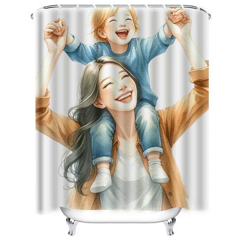 Heartwarming Mother and Child Design Waterproof Shower Curtain for Modern Bathroom Decor, Stylish and Durable, Perfect for Home