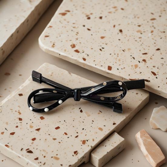 2Pcs French Style Hairpin Dot Print Hollow Bow Design Hair Clips Face Slimming Versatile Hair Accessory