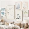 Minimalist Beach Ocean Floral Wall Art, Sailboat Canvas Painting, Pool Posters & Prints, Pictures for Living Room Decor