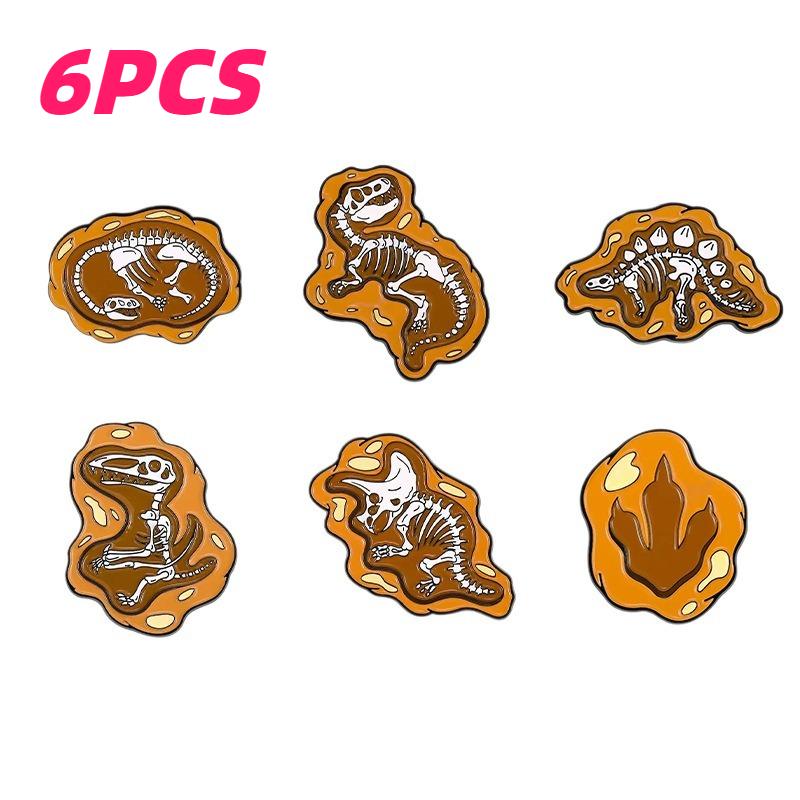 

6pcs Creative Dinosaur Fossil Alloy Brooches Embroidery Patches Versatile Additions for Decorating Clothing Shoes and Bags Hats