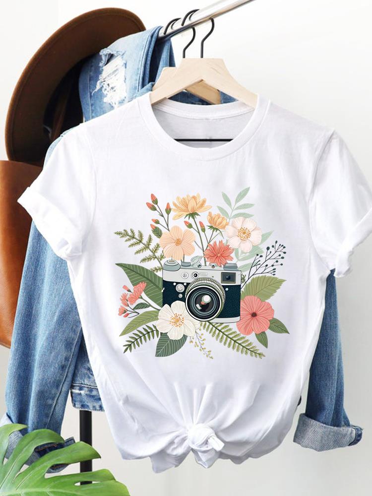 (Asian Size) Clothing T Shirt Women Fashion Tee Top Woman Print travel flower cute Female Short Sleeve Graphic T-shirts