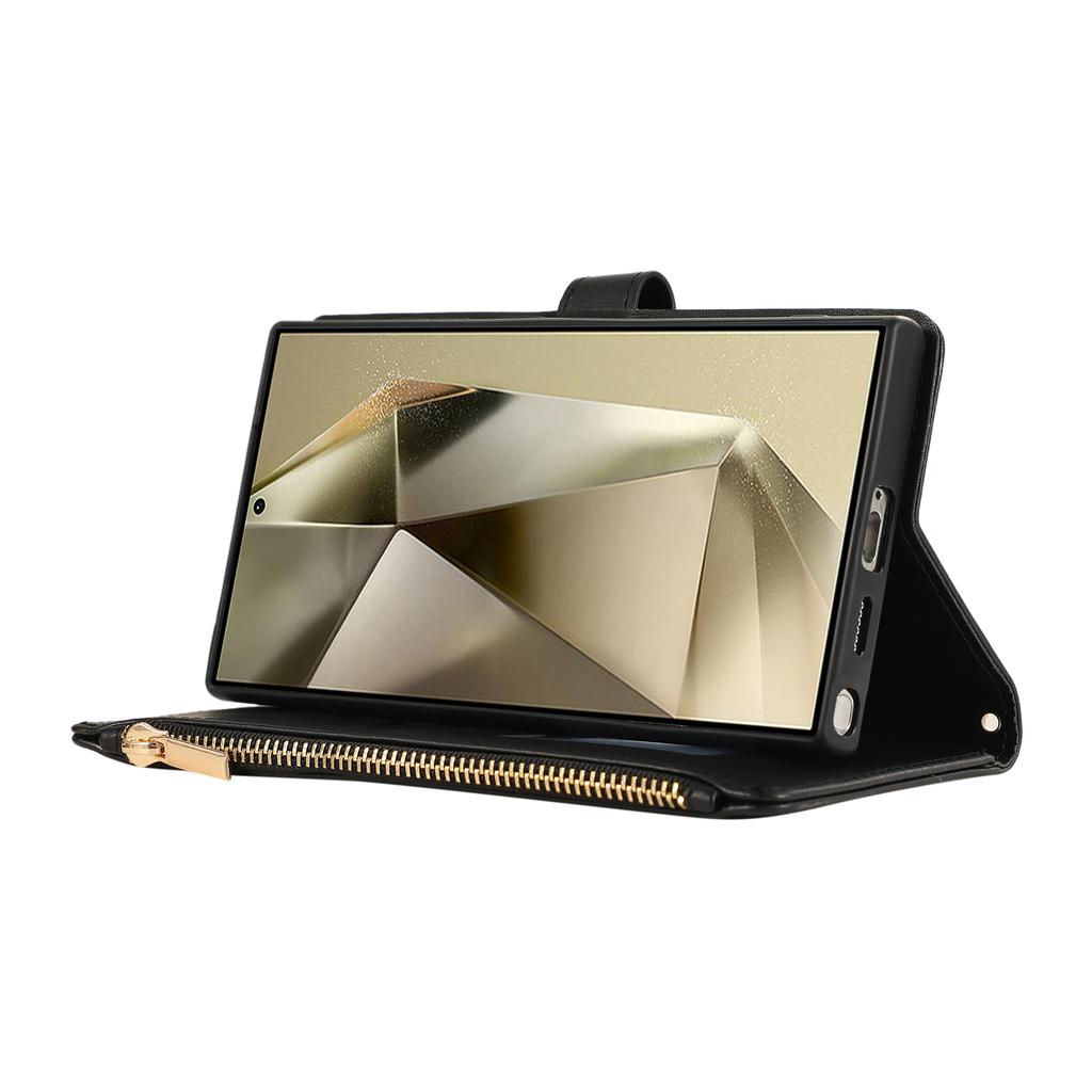 For Samsung Galaxy S24 Ultra Case Multi Card Slots Zipper Rhombus Leather Phone Cover with Wrist Strap