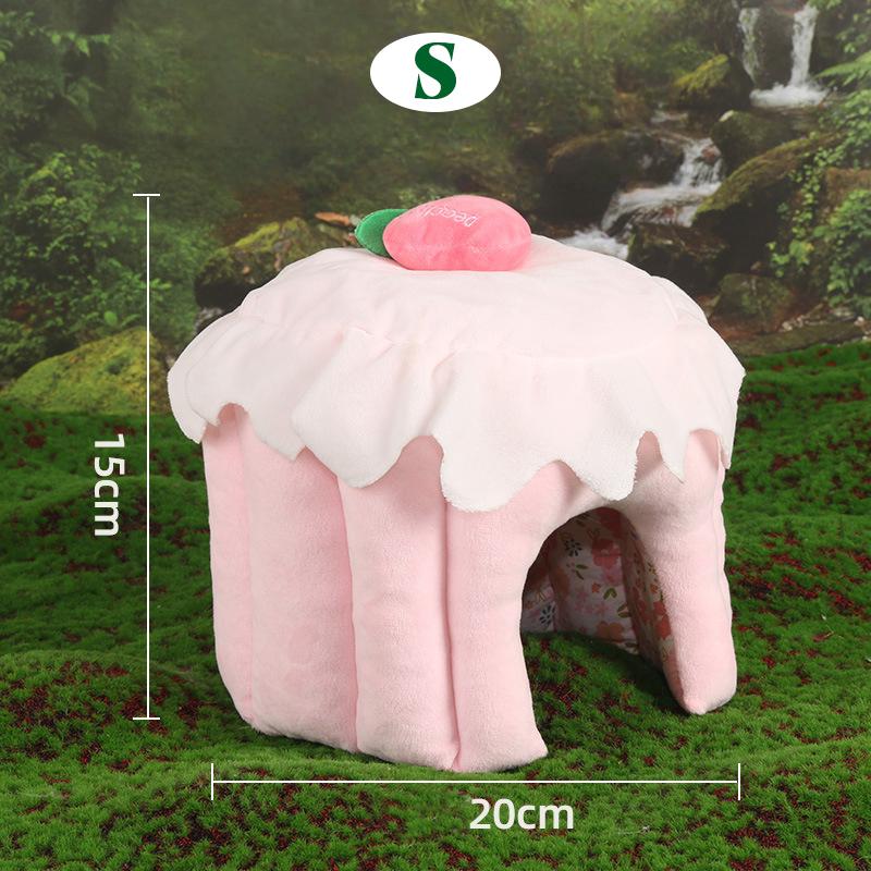 

Cute Cake House Nest Rabbit Cave Autumn Winter Warm Bottomless Cotton Nest for Small Pet Bottomless Shelter Guinea Pig Hamsters