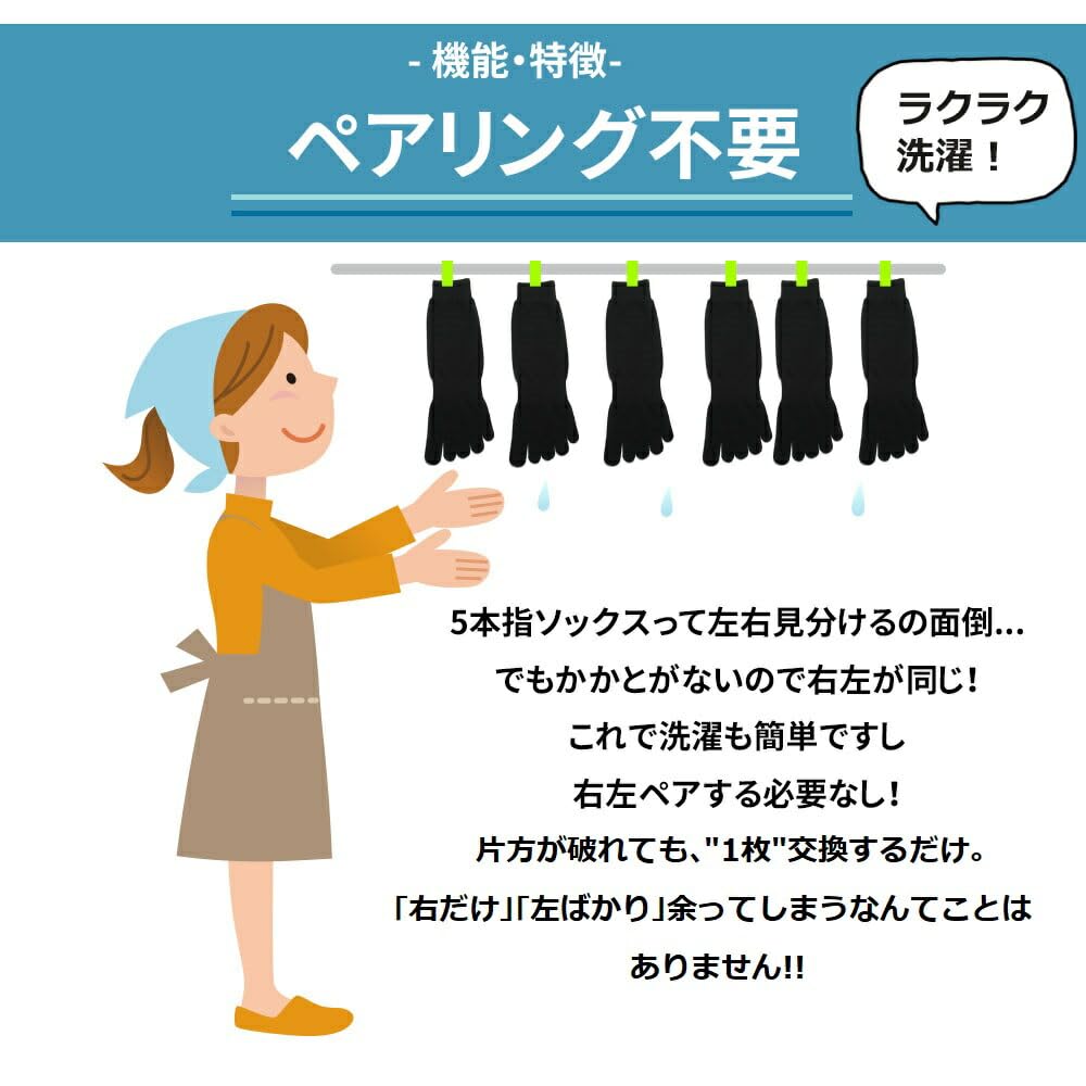 Asuka Made with Asahi Kasei ROICA Deodorizing 6 Pairs Men's Five-Toe Socks, Agent, Military-Style, Reinforced, Half-Length,