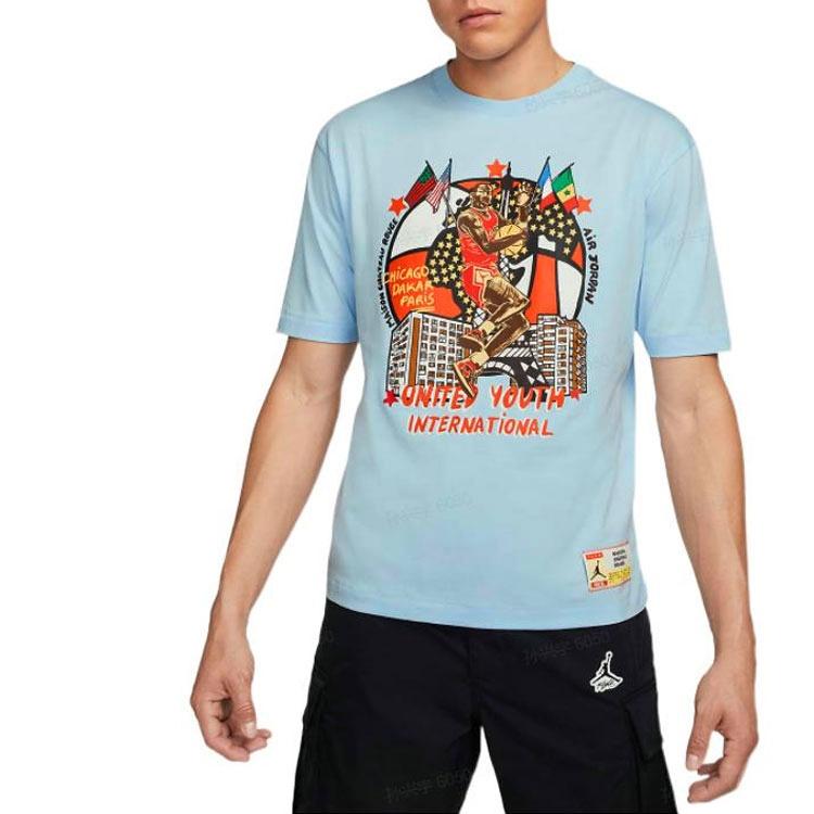 Air Jordan x Maison Chateau Rouge Crossover Retro Basketball Character Printing Short Sleeve Asia Edition Blue Men's DO4091-447