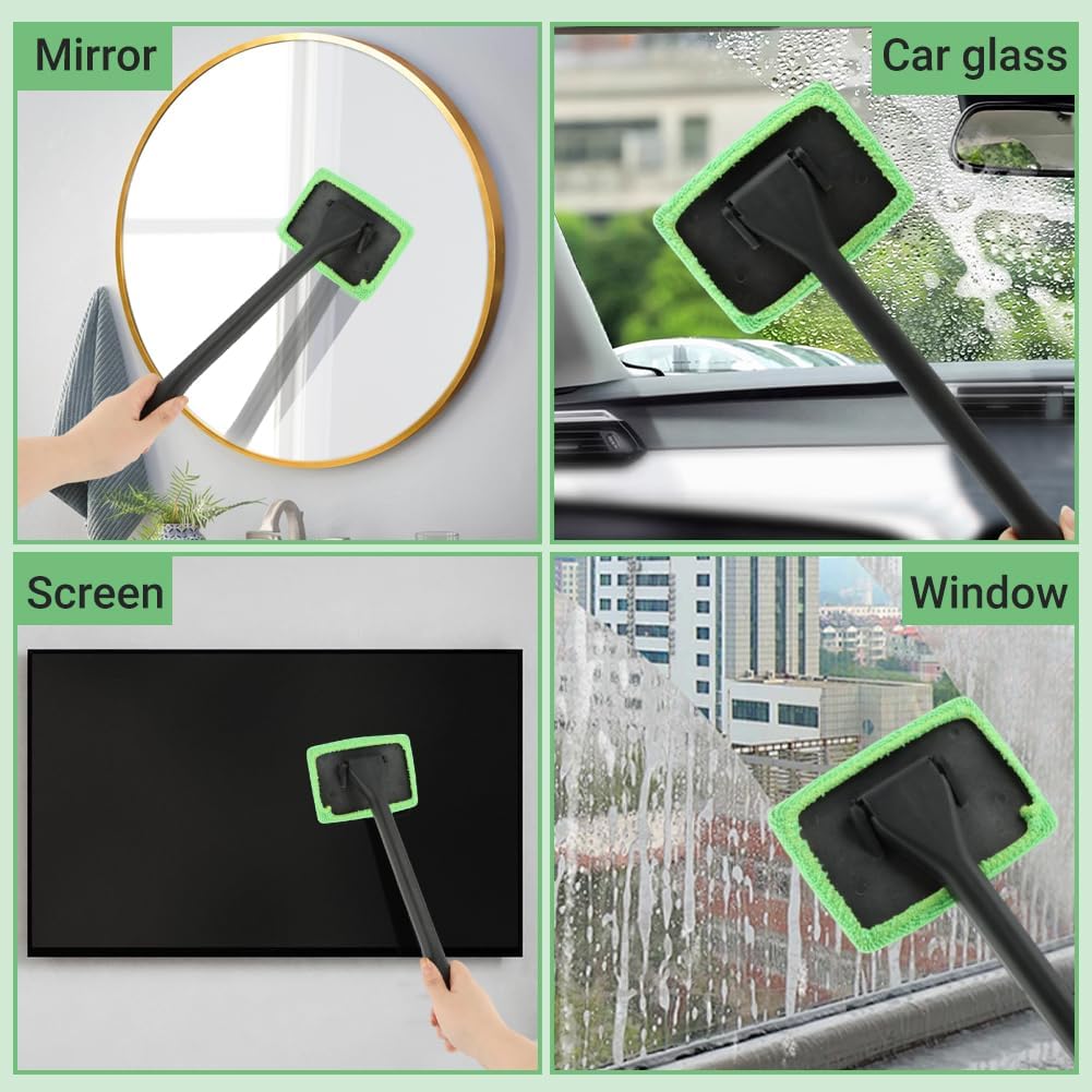 Car Windshield Cleaning Tool, Windshield Cleaner with 5 Reble Microfiber Pads and Extendable Handle, Auto Glass Wiper Kit for Interior/Exterior Dirty