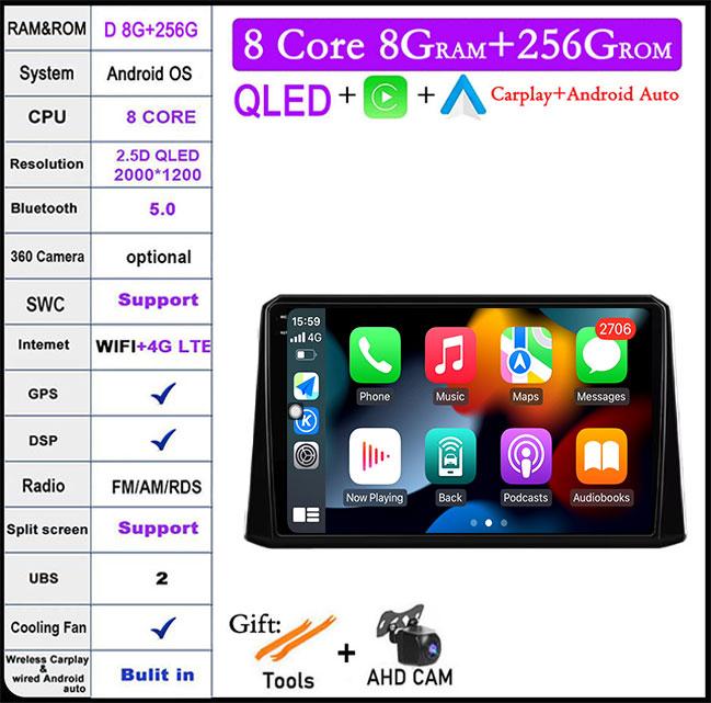 For Toyota Corolla 2019-2020 Auto GPS Navigation Android 14 WiFi lPS/QLED Screen RDS Stereo Radio CarMultimedia Player 4GLTE