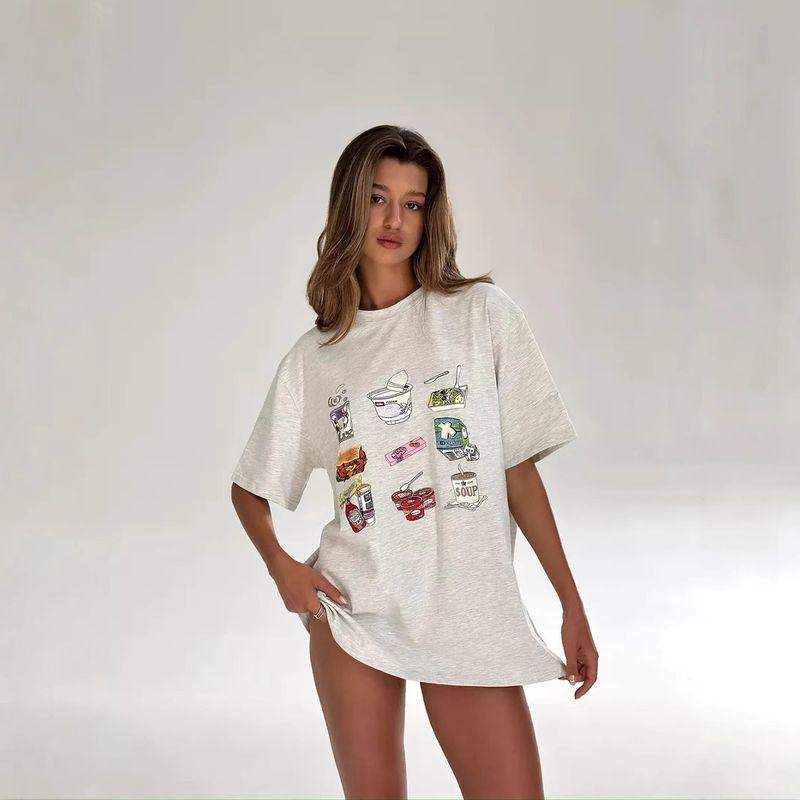 Fashion Wind Fashion Print Round Neck Loose Casual Cotton T-shirt Loose Printed Cotton T-shirt