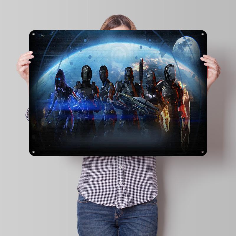 Mass Effect D Texture Metal Poster Customized Wall Art Tin Sign Gift for Mancave Home Decor Room Accessories Decoration Bedroom