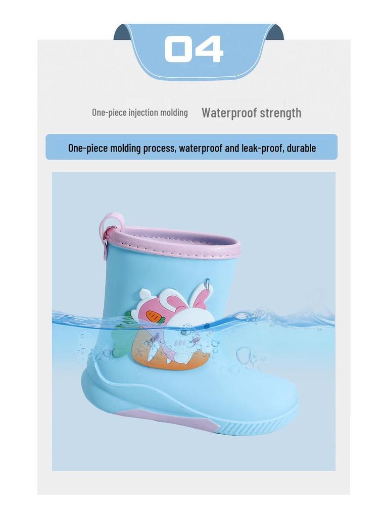 Kids' Cartoon Waterproof Mid-Calf Rain Boots with Removable Fleece Lining for Boys and Girls