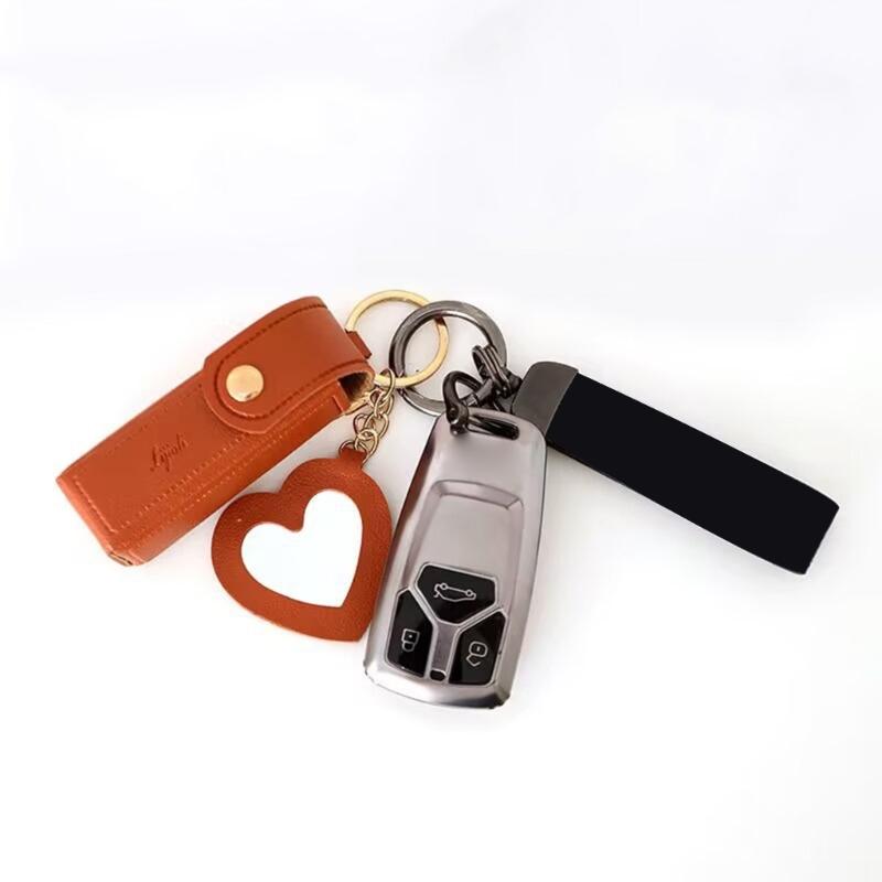 PU Leather Lipstick Bag Keychain Heart Pendant Mini Portable Key Chain Keyring