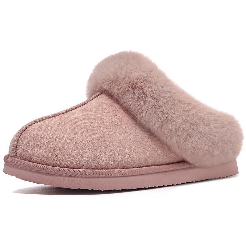 Fashion Kidmi Woman Slippers Indoor Outdoor Fuzzy House Slippers for Women Fluffy Memory Foam Suede Slippers Faux Fur Collar Woman Shoes