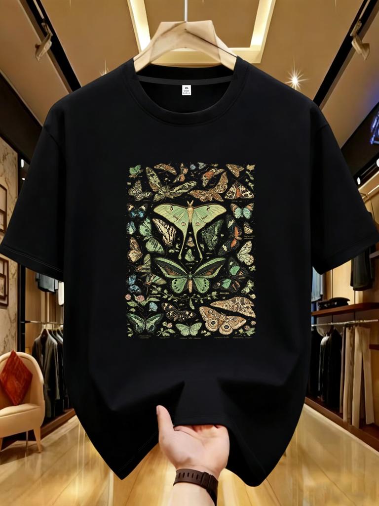 Wds0136 Butterfly Moth Illustration Graphic Plus Size Unisexs Printed Crew Neck Tee Summer Casual Short Sleeve Street Style