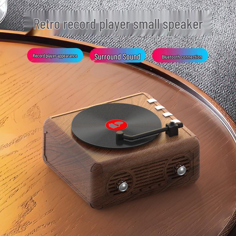 Retro Vinyl Record Player with Bluetooth & Subwoofer - Mini Wireless Desktop Ornament & Creative Gift Speaker