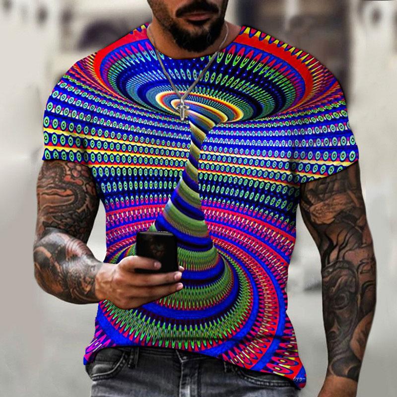 Optical Illusion Pattern T-Shirt For Men Retro 3D Printed Tees Summer Casual Loose Harajuku T Shirts O-Neck Tops Women Clothing
