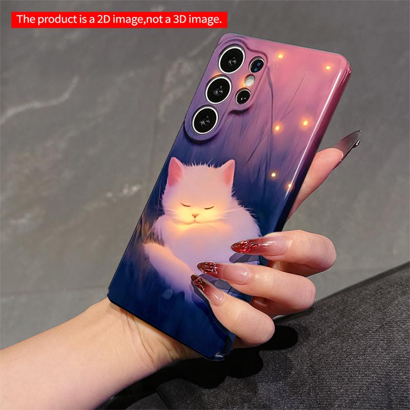 2DFlat Samsung Phone Case Sleeping White Cat Among Fireflies Applicable To Galaxy S23 S24 S25ULTRA S26 A12 A14 A15 A16 A54 A55